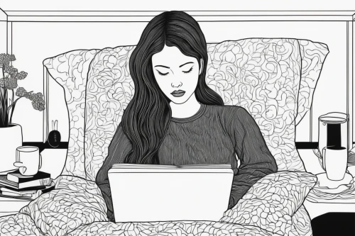 girl at the computer,stressed woman,computer addiction,internet addiction,girl studying,writer,freelance,blogging,the girl studies press,social media addiction,screenwriter,woman sitting,work at home,writing-book,online date,illustrator,book illustration,women in technology,work from home,depressed woman,Illustration,Black and White,Black and White 18