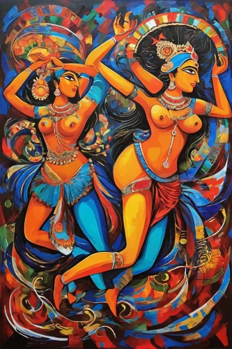 indian art,radha,tantra,janmastami,krishna,african art,peruvian women,psychedelic art,indigenous painting,ramayana,kandyan dance,ramayan,khokhloma painting,dancers,oil painting on canvas,vishuddha,indian culture,rangoli,jaya,neon body painting,Conceptual Art,Oil color,Oil Color 24