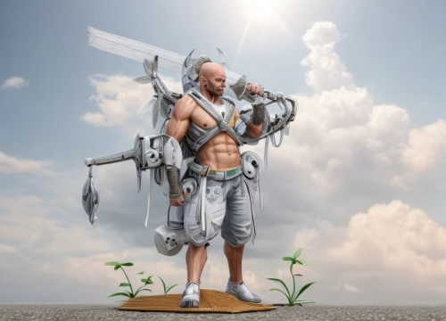 vitruvian man,digital compositing,barbarian,wind warrior,advertising figure,the vitruvian man,fantasy warrior,steel man,image manipulation,gardener,ironworker,3d figure,divine healing energy,photo manipulation,photomanipulation,tradesman,photoshop manipulation,muscular build,bodybuilding supplement,aa,Common,Common,Natural