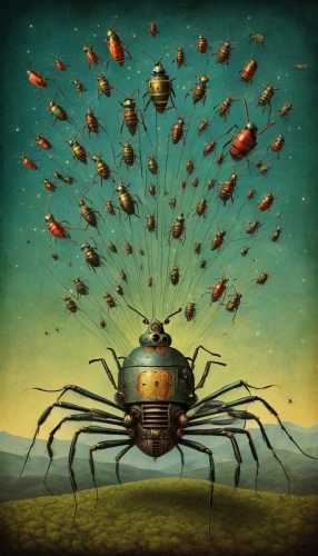 diving bell,arthropod,harvestman,arthropods,artificial fly,transistors,harvestmen,insect house,phage,diving helmet,insect ball,dung beetle,surrealism,submersible,bacteriophage,invertebrate,flying seeds,drone bee,flying seed,black crab,Illustration,Realistic Fantasy,Realistic Fantasy 35