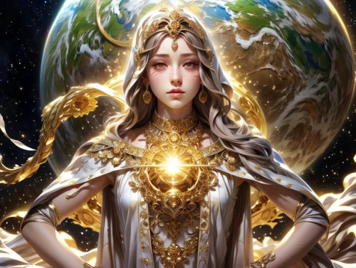 priestess,zodiac sign libra,mother earth,golden crown,star mother,goddess of justice,celestial,gaia,libra,celestial body,fantasy art,sorceress,golden wreath,earth chakra,deity,light bearer,the enchantress,golden apple,astral traveler,harmonia macrocosmica