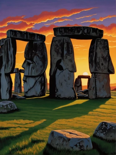stonehenge,stone henge,druids,megaliths,neolithic,megalithic,background with stones,standing stones,neo-stone age,summer solstice,stone circle,stone circles,stone towers,easter islands,spring equinox,megalith,stone age,ancient civilization,smooth stones,stone figures,Illustration,American Style,American Style 05