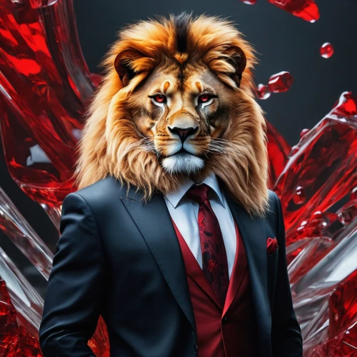 skeezy lion,on a red background,the fur red,lion's coach,red background,lion,forest king lion,lion father,ceo,red tie,zodiac sign leo,red chief,lion white,king of the jungle,royal tiger,lion number,red,leo,red banner,male lion,Photography,Artistic Photography,Artistic Photography 03