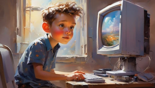 internet addiction,man with a computer,world digital painting,girl at the computer,computer addiction,computer art,computer game,computer,computer freak,painting technique,child playing,child portrait,kids illustration,macintosh,pc,digital painting,computing,children's background,computer graphics,computer games,Conceptual Art,Oil color,Oil Color 03