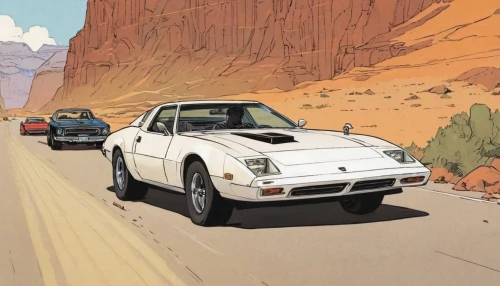 alpine a310,vanishing point,porsche 914,countach,fiat x1/9,datsun/nissan z-car,triumph gt6,muscle car cartoon,porsche 914-6 gt,ferrari daytona,lotus europa,de tomaso pantera,iso grifo,porsche 924,opel gt,ford rs200,mitsubishi starion,shelby daytona,chevrolet corvette,lamborghini countach,Illustration,Vector,Vector 04