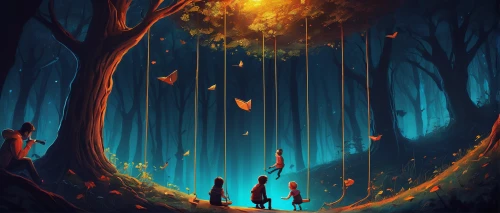 forest of dreams,fireflies,forest walk,fairy forest,autumn forest,lanterns,the forest,forest path,haunted forest,fairy lanterns,enchanted forest,forest,the woods,forest background,tree grove,happy children playing in the forest,autumn background,autumn walk,in the forest,fairytale forest,Conceptual Art,Fantasy,Fantasy 21