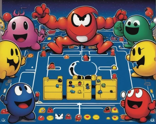 pacman,playmat,pac-man,arcade game,board game,parcheesi,game illustration,video game arcade cabinet,emulator,tabletop game,arcade games,pinball,computer game,play figures,game characters,game pieces,portable electronic game,android game,ultimate game,main board,Illustration,Japanese style,Japanese Style 11