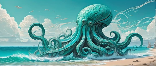 kraken,sci fiction illustration,octopus,cephalopod,sea fantasy,cephalopods,cg artwork,calamari,under sea,exploration of the sea,tentacles,nautilus,cuthulu,god of the sea,undersea,apiarium,concept art,sea,fun octopus,tentacle,Conceptual Art,Sci-Fi,Sci-Fi 24