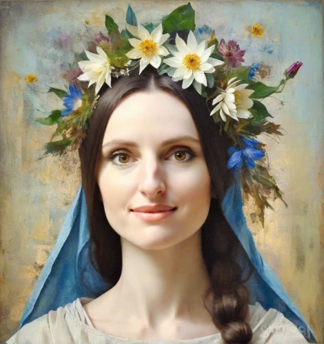 girl in flowers,beautiful girl with flowers,flower crown of christ,girl in a wreath,wreath of flowers,marguerite,flower crown,bouguereau,floral wreath,portrait of a girl,blooming wreath,flower garland,flower wreath,mystical portrait of a girl,flower girl,fantasy portrait,romantic portrait,spring crown,girl picking flowers,flower fairy