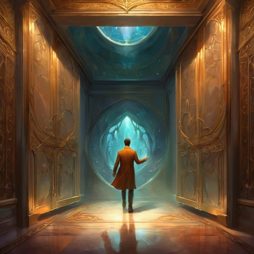 the threshold of the house,threshold,hall of the fallen,portal,sci fiction illustration,mirror of souls,portals,astral traveler,the mystical path,keyhole,the door,transistor,gatekeeper (butterfly),magic mirror,adventure game,hallway,games of light,game illustration,enter,passage,Illustration,Realistic Fantasy,Realistic Fantasy 01