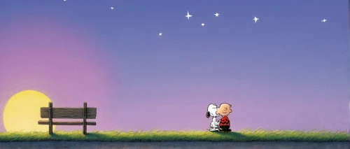 stargazing,lonely child,night scene,astronomer,loneliness,children's background,snoopy,cartoon video game background,man on a bench,the stars,romantic scene,longing,bench,falling star,falling stars,starlight,solitude,to be alone,pixel art,game illustration,Illustration,Children,Children 05