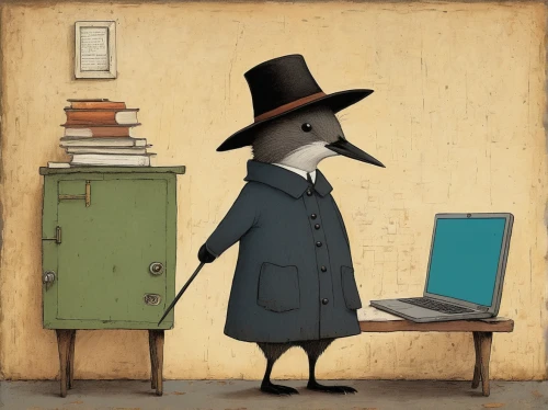 book illustration,inspector,glasses penguin,book day,reading owl,penguin,librarian,young penguin,author,bookkeeper,tux,doctoral hat,felt hat,publish a book online,detective,scholar,overcoat,fox and hare,bookworm,conductor,Art,Artistic Painting,Artistic Painting 49