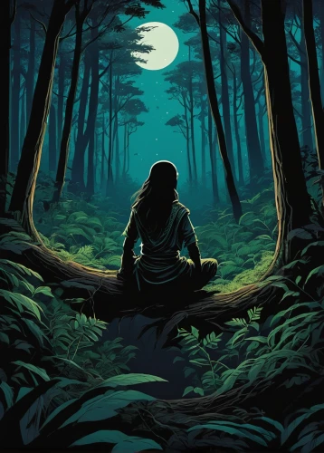 meditation,digital illustration,digital painting,forest background,meditating,meditative,cg artwork,silhouette art,world digital painting,the forest,game illustration,the woods,digital art,meditate,wilderness,digital artwork,forest man,vector art,the forests,vector illustration,Illustration,American Style,American Style 12