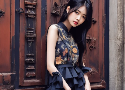 oriental girl,oriental princess,xuan lian,chinese style,oriental longhair,shuai jiao,cantonese,oriental painting,gothic dress,floral dress,oriental,floral skirt,xing yi quan,xiangwei,tai qi,janome chow,asian girl,dress walk black,phuquy,chinese background,Illustration,Realistic Fantasy,Realistic Fantasy 34