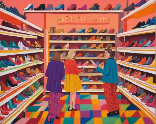 shoe store,shoe cabinet,woman shopping,candy store,women's closet,holding shoes,girls shoes,candy shop,dancing shoes,shopping icon,shopping icons,woman shoes,shoes,doll shoes,shoemaker,children's shoes,toy store,women's shoes,women shoes,the little girl's room,Conceptual Art,Oil color,Oil Color 14