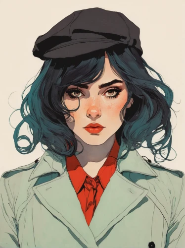 retro girl,vintage girl,retro woman,beret,transistor,vintage woman,retro women,clementine,detective,hat retro,vintage women,bowler hat,hatter,tumblr icon,girl wearing hat,inspector,50's style,felt hat,illustrator,vector girl,Illustration,Paper based,Paper Based 19