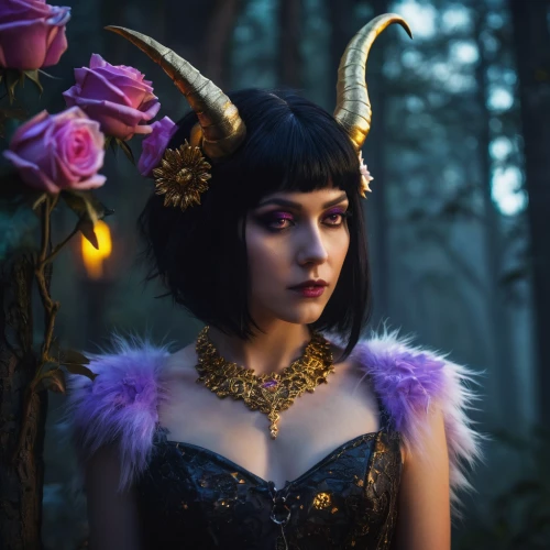 violet head elf,fantasy portrait,the enchantress,queen of the night,fae,dark elf,fantasy woman,cleopatra,fairy queen,faerie,faery,sorceress,elven flower,fantasy picture,faun,elf,elven,priestess,cassiopeia,fantasy art,Photography,General,Fantasy