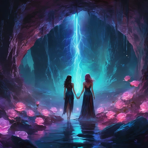 chasm,fantasy picture,mirror of souls,enchanted,mermaid background,the mystical path,tour to the sirens,fairy world,fairy forest,finding,encounter,blue cave,way of the roses,wishing well,hall of the fallen,enchanted forest,heaven gate,fantasy art,a fairy tale,sirens,Illustration,Realistic Fantasy,Realistic Fantasy 20