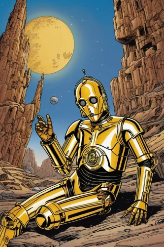 c-3po,droids,droid,io,valerian,yellow-gold,foil and gold,wreck self,gold foil 2020,golden apple,sci fi,sci fiction illustration,solo,goldenrod,tau,gold chalice,gold paint stroke,yellow hammer,cg artwork,gold colored,Illustration,American Style,American Style 04
