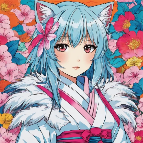 kitsune,japanese sakura background,sakura background,mukimono,sakura digital paper,sakura wreath,sakura flower,sakura blossoms,sakura blossom,inari,cat kawaii,flower cat,blossom kitten,chidori is the cherry blossoms,sakura flowers,sakura,kimono,honzen-ryōri,anime japanese clothing,cute fox,Illustration,Japanese style,Japanese Style 04