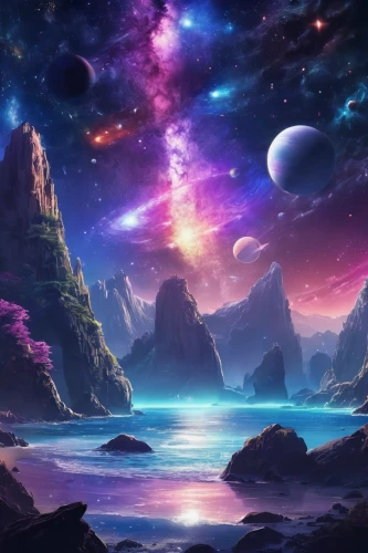 fantasy landscape,purple landscape,futuristic landscape,fantasy picture,space art,alien world,alien planet,vast,landscape background,full hd wallpaper,lunar landscape,starscape,universe,dream world,unicorn background,galaxy,horizon,the universe,ocean background,fantasy art,Conceptual Art,Sci-Fi,Sci-Fi 30