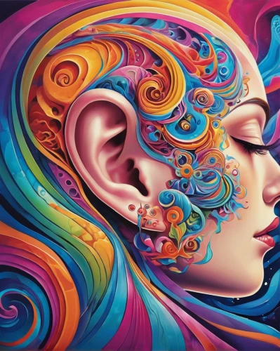 psychedelic art,self hypnosis,psychedelic,listening to music,audiophile,hearing,head phones,music,earphone,music player,the listening,ear-drum,frequency,colorful spiral,consciousness,vibration,stereophonic sound,mind-body,listening,hypnosis,Illustration,Realistic Fantasy,Realistic Fantasy 39