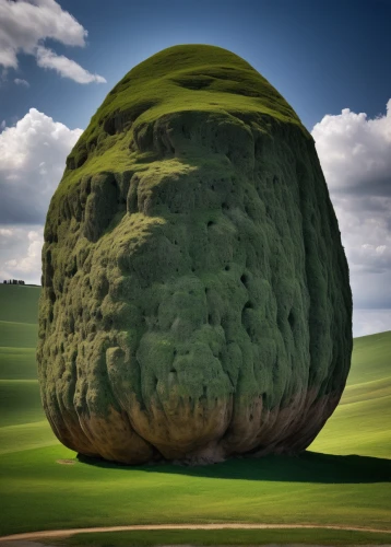 rock pear,lava dome,copper rock pear,balanced boulder,spherical,mother earth squeezes a bun,stone ball,apple mountain,haystack,ant hill,bowling ball,grass golf ball,volcanic plug,panoramical,golf course background,golf ball,rock formation,large egg,rockface,the golf ball,Art,Classical Oil Painting,Classical Oil Painting 43