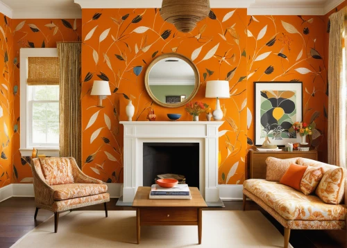candy corn pattern,carrot print,mid century modern,contemporary decor,stucco wall,wall plaster,sitting room,great room,yellow wallpaper,carrot pattern,modern decor,interior decoration,interior design,autumn decor,patterned wood decoration,interior decor,orange,wall decoration,peppered orange,stucco ceiling,Illustration,Vector,Vector 13