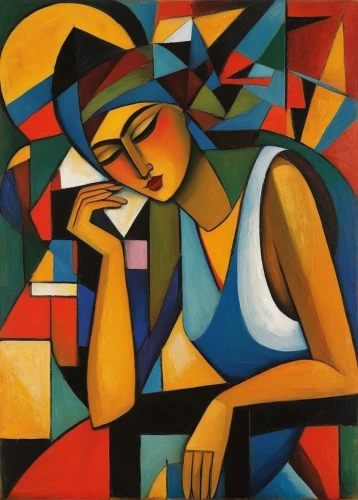woman sitting,woman on bed,woman playing,praying woman,woman thinking,cubism,art deco woman,woman drinking coffee,woman with ice-cream,woman at cafe,african art,girl with cloth,woman eating apple,young woman,woman praying,picasso,indian art,girl with bread-and-butter,girl sitting,radha,Art,Artistic Painting,Artistic Painting 35