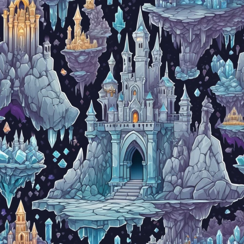 ice castle,fairy tale castle,water castle,fairytale castle,disney castle,cinderella's castle,sleeping beauty castle,fairy world,cartoon video game background,fantasy world,knight's castle,fantasy city,fairy tale icons,fairy village,ice cave,castle of the corvin,3d fantasy,the blue caves,pixel art,disneyland park,Unique,Design,Sticker