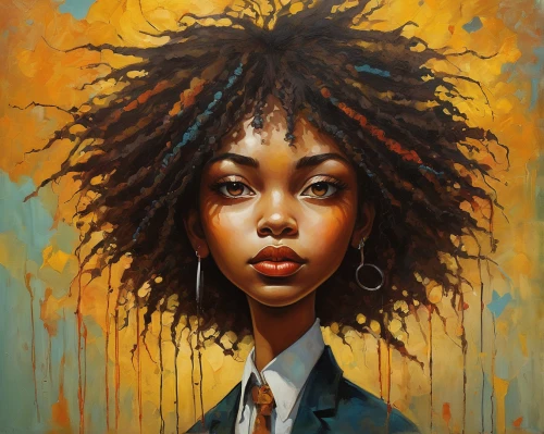 oil painting on canvas,oil on canvas,girl portrait,afro-american,portrait of a girl,african american woman,mystical portrait of a girl,oil painting,artist portrait,afro american girls,woman portrait,afroamerican,black woman,african woman,twists,fantasy portrait,afro american,black professional,young woman,face portrait,Illustration,Realistic Fantasy,Realistic Fantasy 34