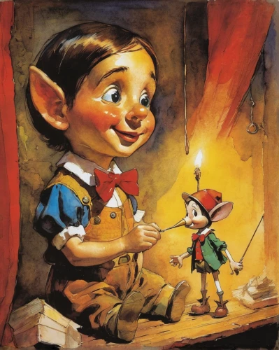 pinocchio,geppetto,the pied piper of hamelin,elves,scandia gnomes,johnny jump up,gnomes,scandia gnome,dwarf cookin,children's fairy tale,pied piper,childrens books,robin hood,elf,goblin,a collection of short stories for children,gnomes at table,adventure game,jiminy cricket,gnome,Illustration,Paper based,Paper Based 12