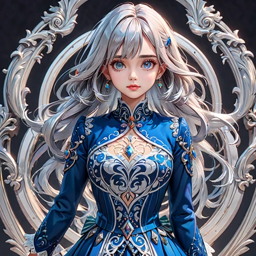 suit of the snow maiden,winterblueher,ice queen,blue heart,elsa,blue enchantress,blue chrysanthemum,fairy tale character,fantasy portrait,white rose snow queen,sapphire,the snow queen,blue snowflake,vanessa (butterfly),azure,doll figure,celtic queen,artist doll,female doll,bluebird,Anime,Anime,General