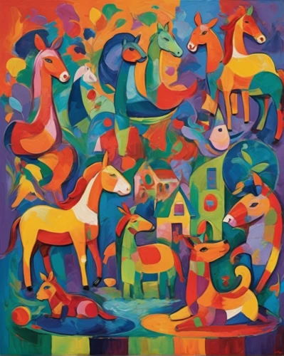 musicians,colorful horse,khokhloma painting,man with saxophone,carousel horse,man and horses,orchestra,african art,orchesta,carnival horse,braque francais,nativity,indian art,saxophone playing man,musical ensemble,dancers,abstract painting,jazz,cellist,saxophonist,Conceptual Art,Oil color,Oil Color 25