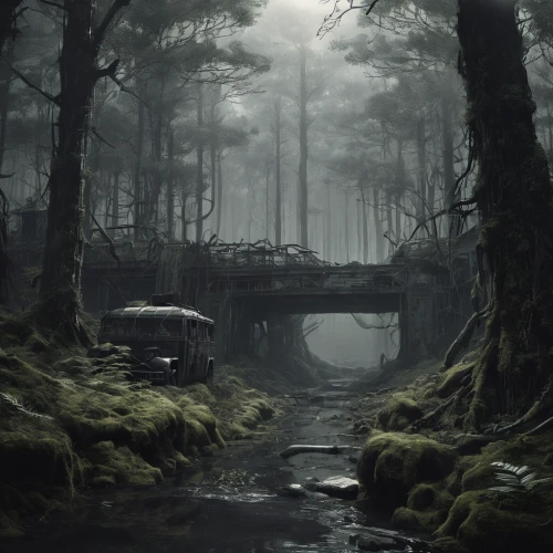 swampy landscape,wooden bridge,hangman's bridge,bayou,fantasy landscape,log bridge,swamp,foggy forest,road forgotten,haunted forest,elven forest,forest landscape,lostplace,forest dark,hollow way,backwater,devil's bridge,the forest,foggy landscape,the mystical path,Conceptual Art,Fantasy,Fantasy 33