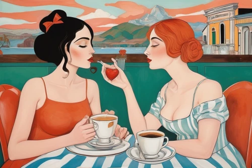 women at cafe,coffee tea illustration,woman drinking coffee,parisian coffee,afternoon tea,tea drinking,drinking coffee,aperitif,a glass of wine,two girls,two types of wine,wine,vintage girls,tea time,glass of wine,coffee break,port wine,wine tasting,high tea,vintage art,Illustration,Black and White,Black and White 25
