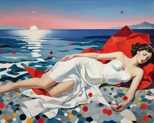 honeymoon,valentine day's pin up,italian poster,art deco woman,valentine pin up,italian painter,pin-up girl,retro pin up girl,aeolian islands,red summer,capri,campania,mercury,the sea maid,idyll,pin-up,retro pin up girls,jane russell-female,lollo rosso,woman with ice-cream,Art,Artistic Painting,Artistic Painting 24