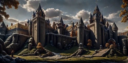 hogwarts,fantasy landscape,castle of the corvin,fantasy city,northrend,fantasy picture,chimneys,medieval town,fairy tale castle,3d fantasy,castles,knight village,hall of the fallen,gothic architecture,hamelin,fantasy world,fantasy art,mountain settlement,knight's castle,new castle