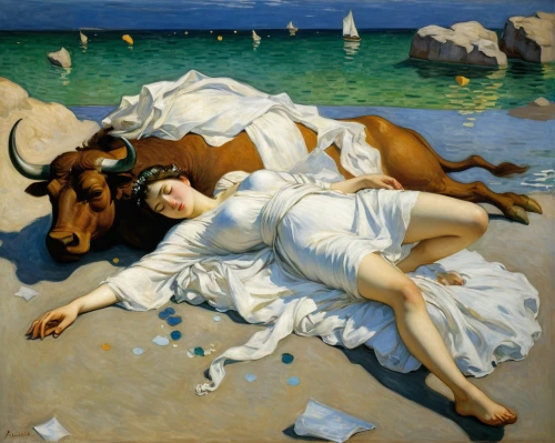 idyll,girl lying on the grass,woman on bed,basset artésien normand,girl with dog,young couple,oxen,la violetta,woman laying down,taurus,honeymoon,sun-bathing,ruminant,narcissus,crème de menthe,grand bleu de gascogne,capricorn mother and child,on the shore,shepherd romance,parfum,Art,Artistic Painting,Artistic Painting 04