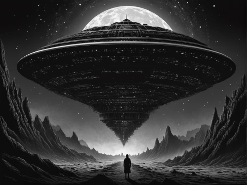 abduction,ufo,saucer,ufos,extraterrestrial life,flying saucer,sci fiction illustration,extraterrestrial,close encounters of the 3rd degree,alien ship,ufo intercept,unidentified flying object,aliens,wormhole,lost in space,science fiction,alien planet,alien invasion,science-fiction,space art,Illustration,Black and White,Black and White 09