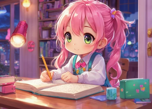 girl studying,writing-book,tutor,little girl reading,bookworm,luka,tutoring,reading,love letter,fluffy diary,kawaii,pink scrapbook,scholar,a letter,write,writer,table artist,opening presents,to write,study room,Illustration,Japanese style,Japanese Style 02