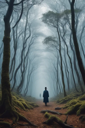 the wanderer,the mystical path,world digital painting,wanderer,forest walk,the path,crooked forest,forest path,hollow way,photomanipulation,fantasy picture,photo manipulation,foggy forest,haunted forest,forest man,photoshop manipulation,forest of dreams,wander,sci fiction illustration,the forest,Art,Artistic Painting,Artistic Painting 20