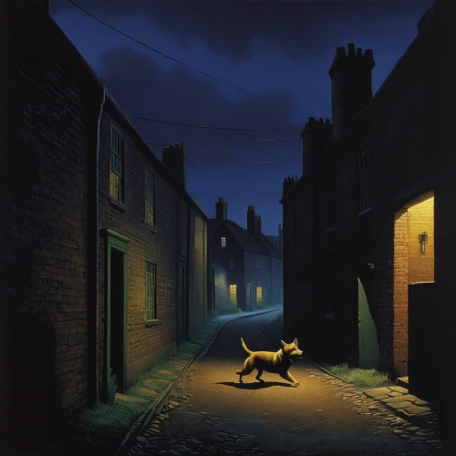 alley cat,dog street,night scene,alley,alleyway,bremen town musicians,animal lane,old linden alley,stray dogs,blind alley,evening atmosphere,the cobbled streets,scottish terrier,lurcher,stray cats,fox and hare,stray dog,rescue alley,street dog,patterdale terrier,Art,Artistic Painting,Artistic Painting 30
