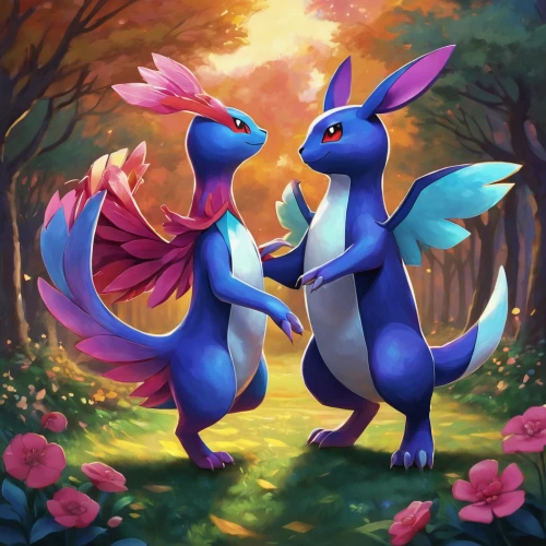 serenade,floral greeting,lilo,fairy forest,fairy world,pda,bird couple,lovebirds,romantic meeting,flower delivery,dancing couple,leaf background,flutter,blue butterflies,springtime background,fairies,chasing butterflies,love birds,fairytale characters,romantic portrait,Conceptual Art,Fantasy,Fantasy 14