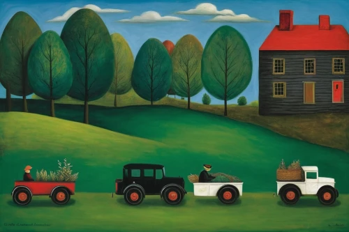 grant wood,tractor,farm landscape,farm tractor,rural landscape,tractor trailer,farm background,farmstead,farm set,farmer,agriculture,farmers,farmyard,agricultural,farm,farm workers,farming,folk art,john deere,farms,Art,Artistic Painting,Artistic Painting 02