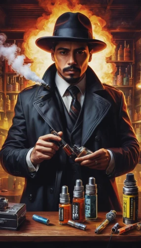 investigator,apothecary,theoretician physician,watchmaker,painting technique,meticulous painting,black businessman,chemist,sci fiction illustration,inspector,holmes,gunsmith,novelist,game illustration,detective,clockmaker,sherlock holmes,physician,man with a computer,researcher,Conceptual Art,Fantasy,Fantasy 13