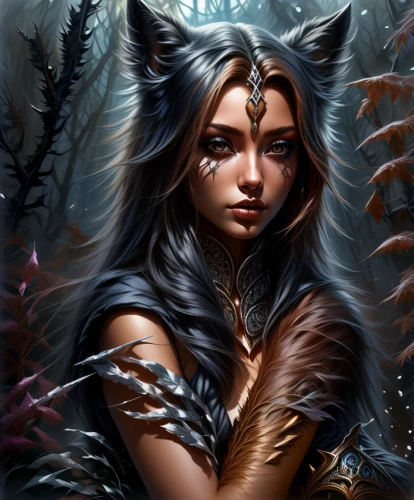 howling wolf,huntress,fantasy portrait,fantasy art,constellation wolf,black shepherd,shamanic,kitsune,feral,nine-tailed,fantasy picture,sorceress,wolf,werewolf,faerie,warrior woman,the enchantress,canidae,wild cat,gray wolf