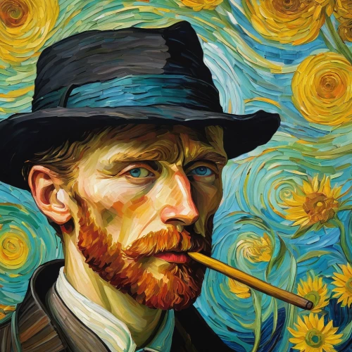 vincent van gough,vincent van gogh,post impressionist,self-portrait,artist portrait,post impressionism,painting technique,pipe smoking,oil painting on canvas,psychedelic art,meticulous painting,david bates,italian painter,art painting,oil on canvas,self portrait,oil painting,smoking pipe,artistic portrait,glass painting,Art,Artistic Painting,Artistic Painting 03