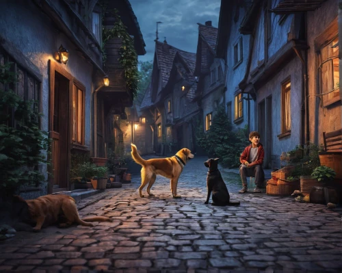 bremen town musicians,dog street,medieval street,bremen,rescue alley,tervuren,the pied piper of hamelin,night scene,hanover hound,violet evergarden,russo-european laika,the cobbled streets,bruges,fantasy picture,old linden alley,fairy tale,aachen,a fairy tale,cat european,strays,Photography,Documentary Photography,Documentary Photography 25
