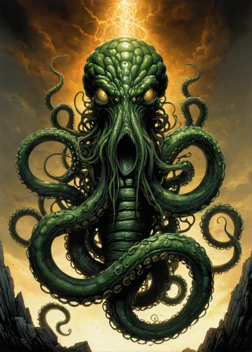 kraken,gorgon,medusa gorgon,tentacle,patrol,anahata,tentacles,octopus,rod of asclepius,cephalopod,god of the sea,medusa,shaper,sea god,serpent,octopus tentacles,hinnom,caduceus,greed,cephalopods,Illustration,American Style,American Style 02